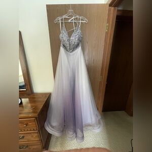 Mori Lee Silver and Purple Prom Dress